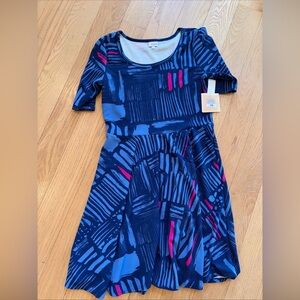 NWT LuLaRoe Nicole Dress 2XL Blue Geometric Fit and Flare Casual C31 Textured